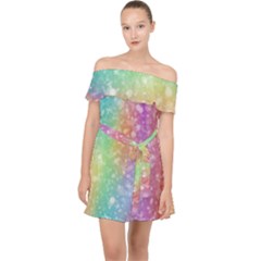 Rainbow Colors Spectrum Background Off Shoulder Chiffon Dress by Ravend