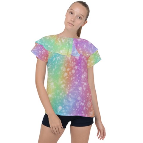 Rainbow Colors Spectrum Background Ruffle Collar Chiffon Blouse by Ravend