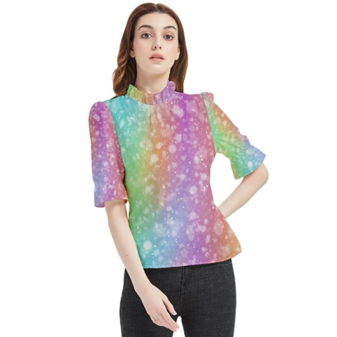 Rainbow Colors Spectrum Background Frill Neck Blouse by Ravend