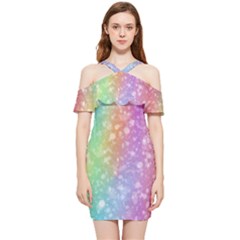 Rainbow Colors Spectrum Background Shoulder Frill Bodycon Summer Dress by Ravend