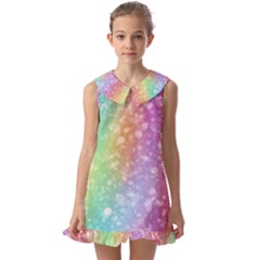 Rainbow Colors Spectrum Background Kids  Pilgrim Collar Ruffle Hem Dress by Ravend