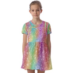 Rainbow Colors Spectrum Background Kids  Short Sleeve Pinafore Style Dress by Ravend