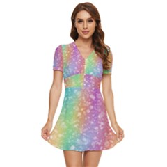 Rainbow Colors Spectrum Background V-neck High Waist Chiffon Mini Dress by Ravend