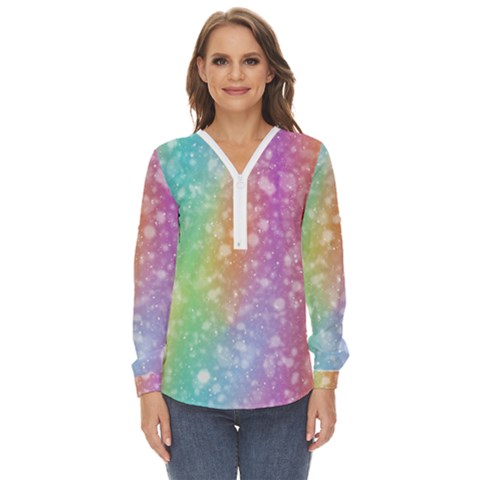 Rainbow Colors Spectrum Background Zip Up Long Sleeve Blouse by Ravend