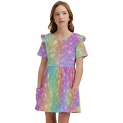 Rainbow Colors Spectrum Background Kids  Frilly Sleeves Pocket Dress by Ravend