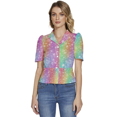 Rainbow Colors Spectrum Background Puffed Short Sleeve Button Up Jacket by Ravend