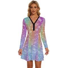 Rainbow Colors Spectrum Background Long Sleeve Deep V Mini Dress  by Ravend