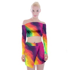 Rainbow Colorful Abstract Galaxy Off Shoulder Top With Mini Skirt Set by Ravend