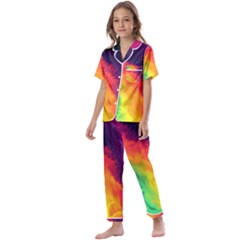 Rainbow Colorful Abstract Galaxy Kids  Satin Short Sleeve Pajamas Set by Ravend