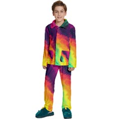 Rainbow Colorful Abstract Galaxy Kids  Long Sleeve Velvet Pajamas Set by Ravend