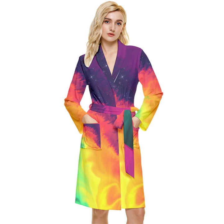 Rainbow Colorful Abstract Galaxy Long Sleeve Velvet Robe