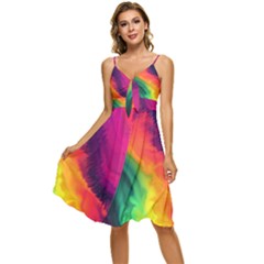 Rainbow Colorful Abstract Galaxy Sleeveless Tie Front Chiffon Dress by Ravend