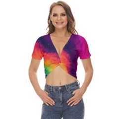 Rainbow Colorful Abstract Galaxy Twist Front Crop Top by Ravend