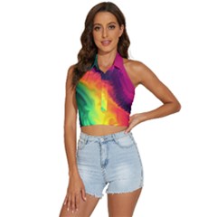 Rainbow Colorful Abstract Galaxy Backless Halter Cami Shirt by Ravend