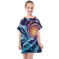 Dolphins Fantasy Kids  One Piece Chiffon Dress by Ravend