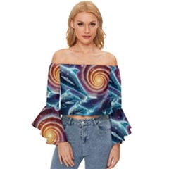 Dolphins Fantasy Off Shoulder Flutter Bell Sleeve Top