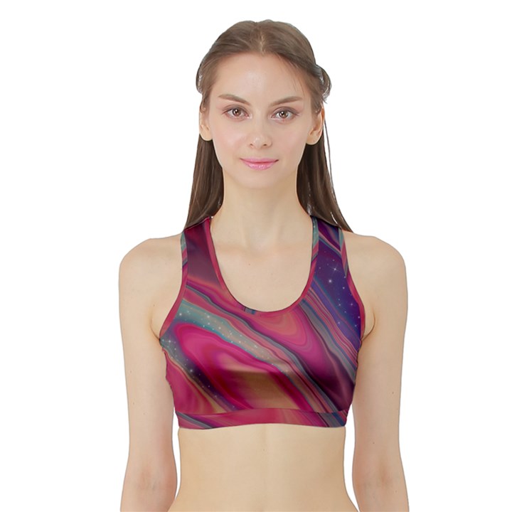 Stars Shimmering Galaxy Ocean Sports Bra with Border