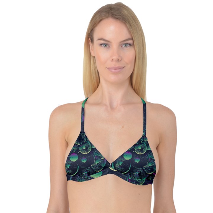 Psychedelic Mushrooms Background Reversible Tri Bikini Top