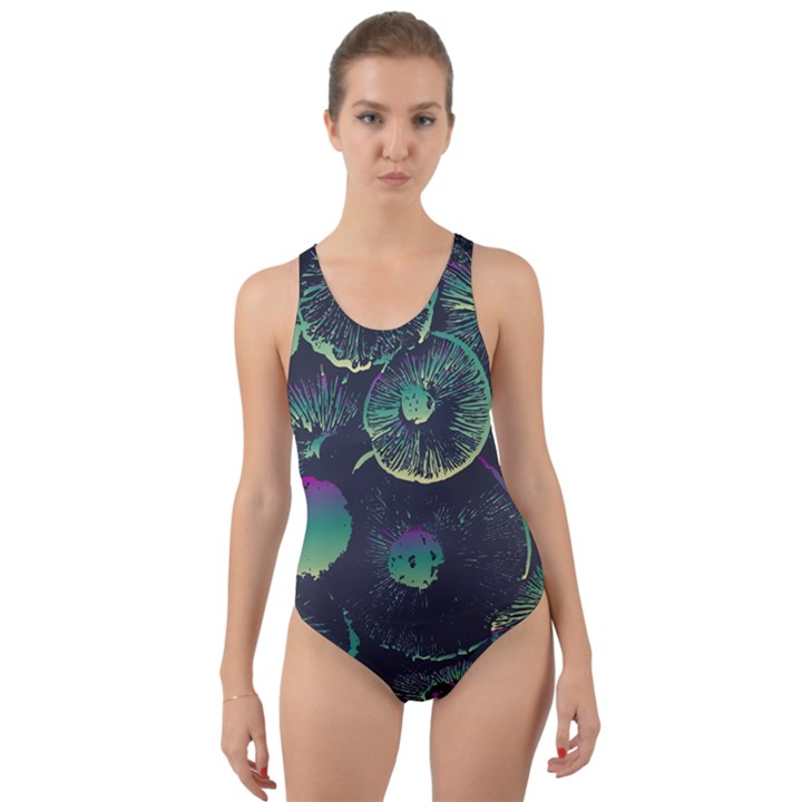 Psychedelic Mushrooms Background Cut-Out Back One Piece Swimsuit