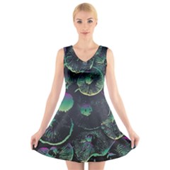 Psychedelic Mushrooms Background V-neck Sleeveless Dress by Ravend