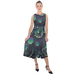 Psychedelic Mushrooms Background Midi Tie-back Chiffon Dress by Ravend