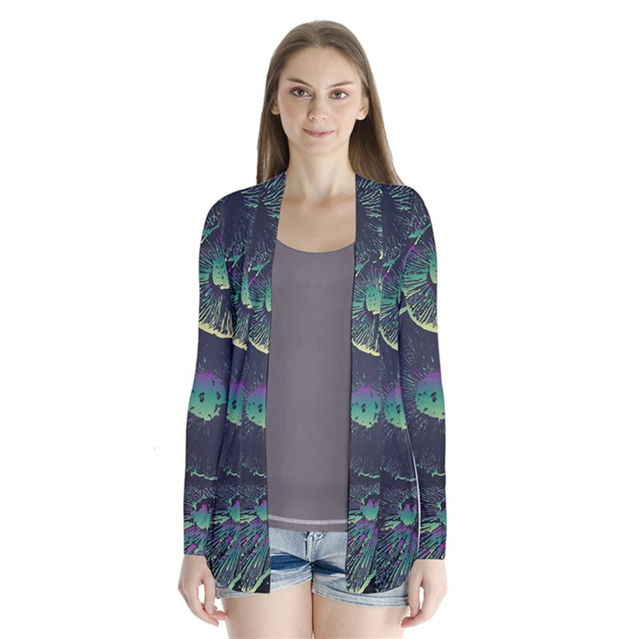 Psychedelic Mushrooms Background Drape Collar Cardigan