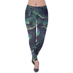 Psychedelic Mushrooms Background Velvet Leggings by Ravend