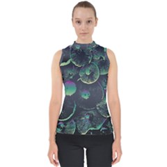 Psychedelic Mushrooms Background Mock Neck Shell Top by Ravend