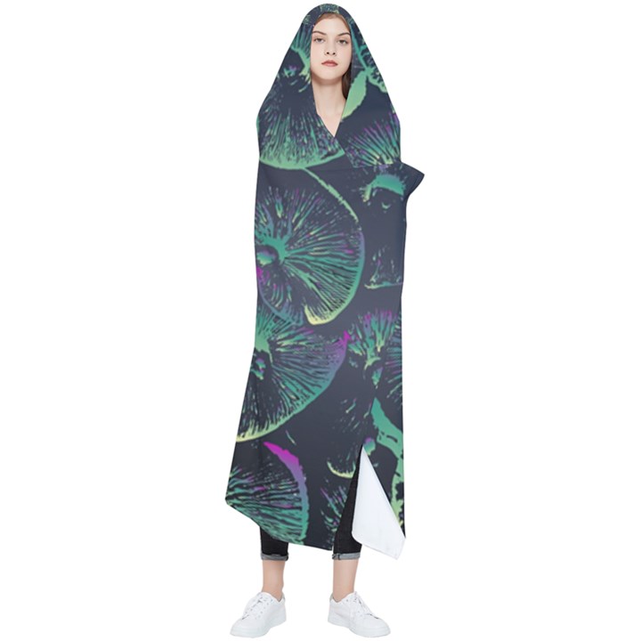 Psychedelic Mushrooms Background Wearable Blanket