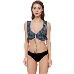 Psychedelic Mushrooms Background Low Cut Ruffle Edge Bikini Top by Ravend