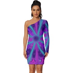 Wallpaper Tie Dye Pattern Long Sleeve One Shoulder Mini Dress by Ravend