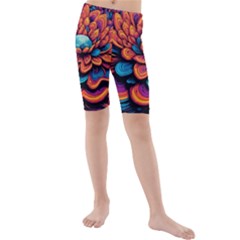 Flowers Painting Kids  Mid Length Swim Shorts by Ravend