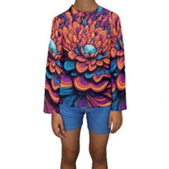 Flowers Painting Kids  Long Sleeve Swimwear by Ravend