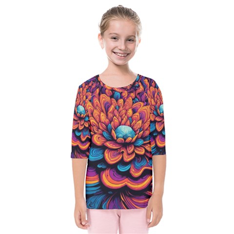 Flowers Painting Kids  Quarter Sleeve Raglan T-shirt by Ravend