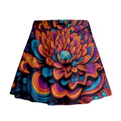 Flowers Painting Mini Flare Skirt by Ravend