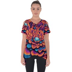 Flowers Painting Cut Out Side Drop T-shirt by Ravend