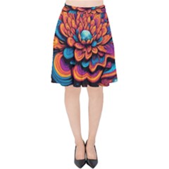 Flowers Painting Velvet High Waist Skirt by Ravend