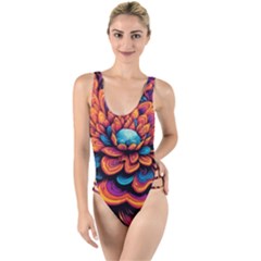 Flowers Painting High Leg Strappy Swimsuit by Ravend