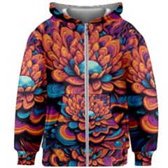 Flowers Painting Kids  Zipper Hoodie Without Drawstring