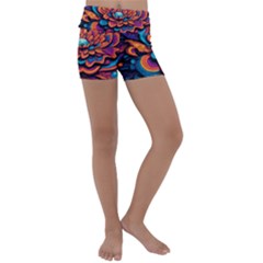 Flowers Painting Kids  Lightweight Velour Yoga Shorts by Ravend