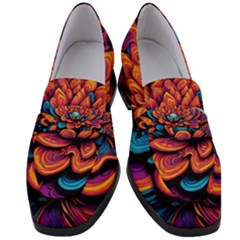 Flowers Painting Women s Chunky Heel Loafers by Ravend