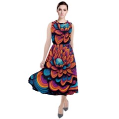 Flowers Painting Round Neck Boho Dress by Ravend