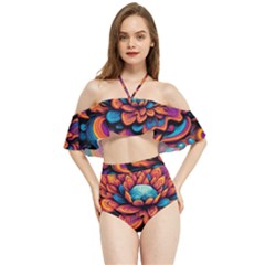 Flowers Painting Halter Flowy Bikini Set  by Ravend