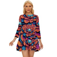 Flowers Painting Long Sleeve Babydoll Dress by Ravend