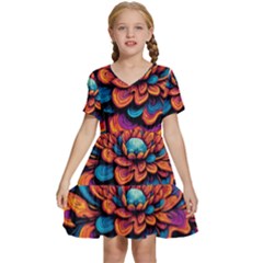 Flowers Painting Kids  Short Sleeve Tiered Mini Dress by Ravend