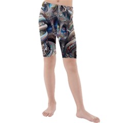 Fantasy Psychedelic Building Spiral Kids  Mid Length Swim Shorts by Ravend