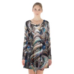 Fantasy Psychedelic Building Spiral Long Sleeve Velvet V-neck Dress