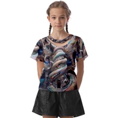 Fantasy Psychedelic Building Spiral Kids  Front Cut T-shirt by Ravend