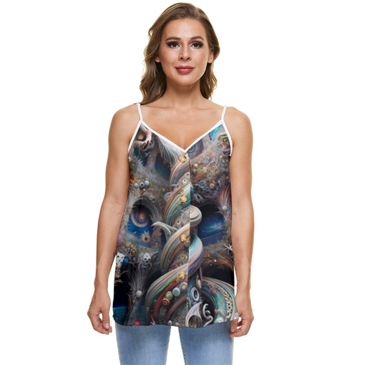 Fantasy Psychedelic Building Spiral Casual Spaghetti Strap Chiffon Top