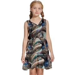 Fantasy Psychedelic Building Spiral Kids  Sleeveless Tiered Mini Dress by Ravend